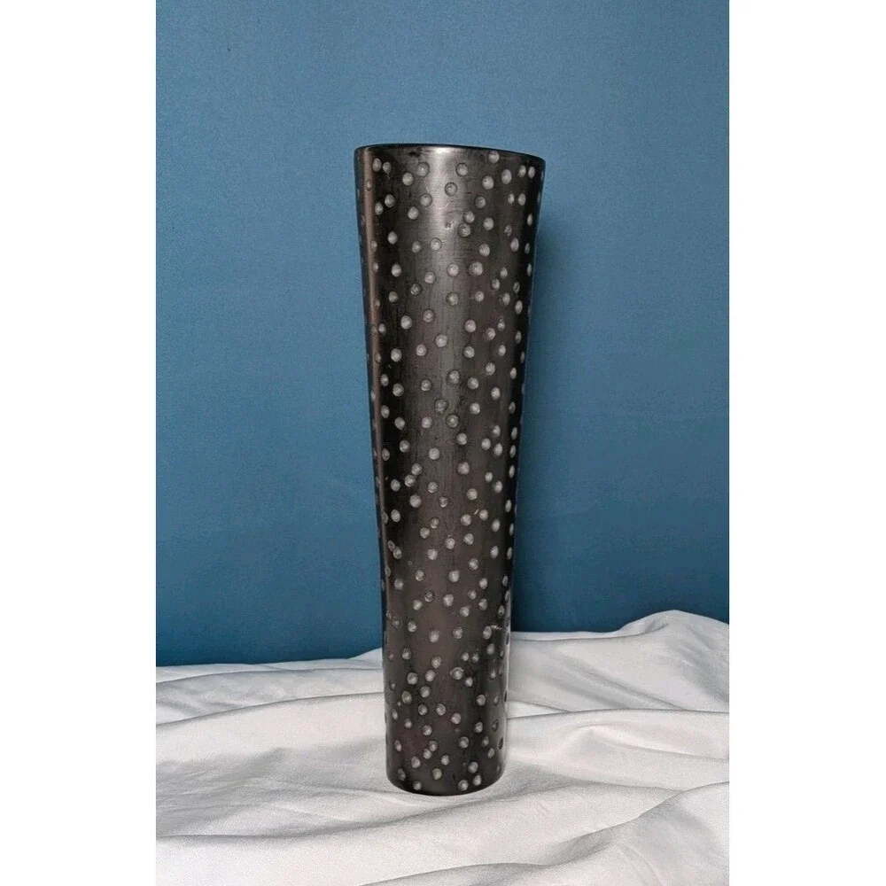 Vintage Besmo Hand-Carved Kenya Dark Slim Tapered Tall Soapstone Vase Brutalist